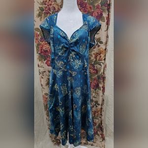 Pinup Couture Heidi Dress in Blue & Yellow Astrology Print Size 3X